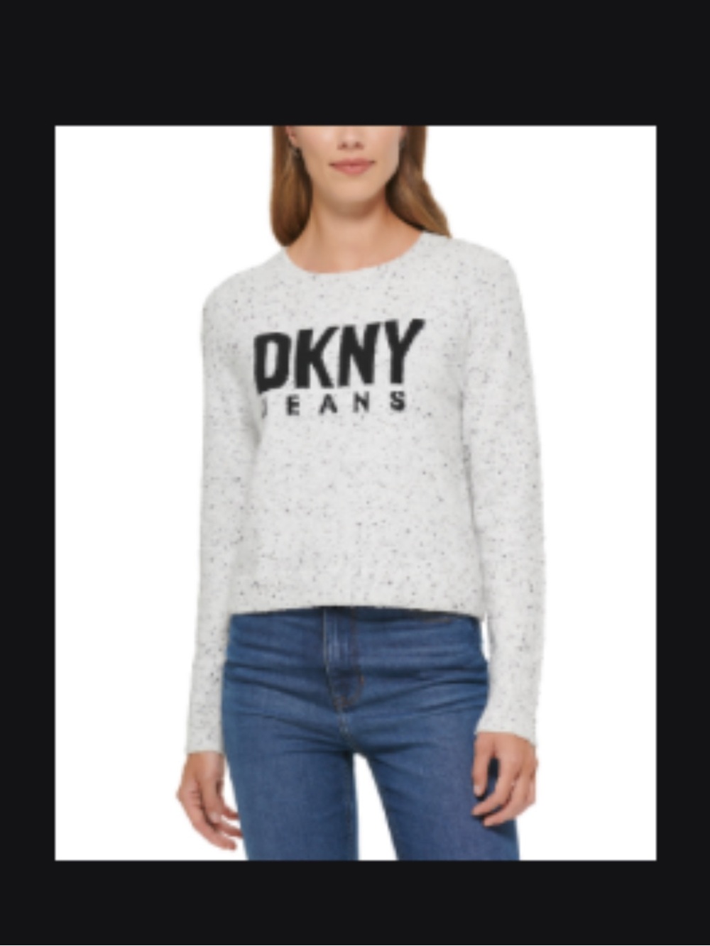 DKNY Speckled White Logo Crewneck Sweater